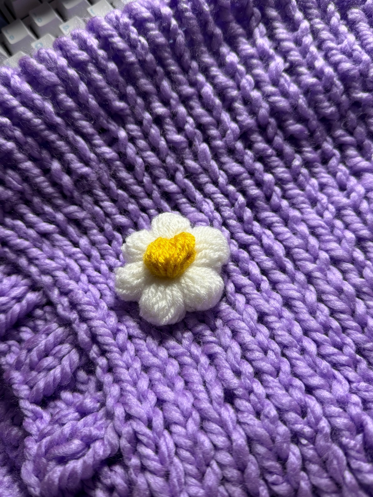 Handmade Lilac Chunky Knit Cropped Cardigan (Size 16–20) | Optional Daisy Detail