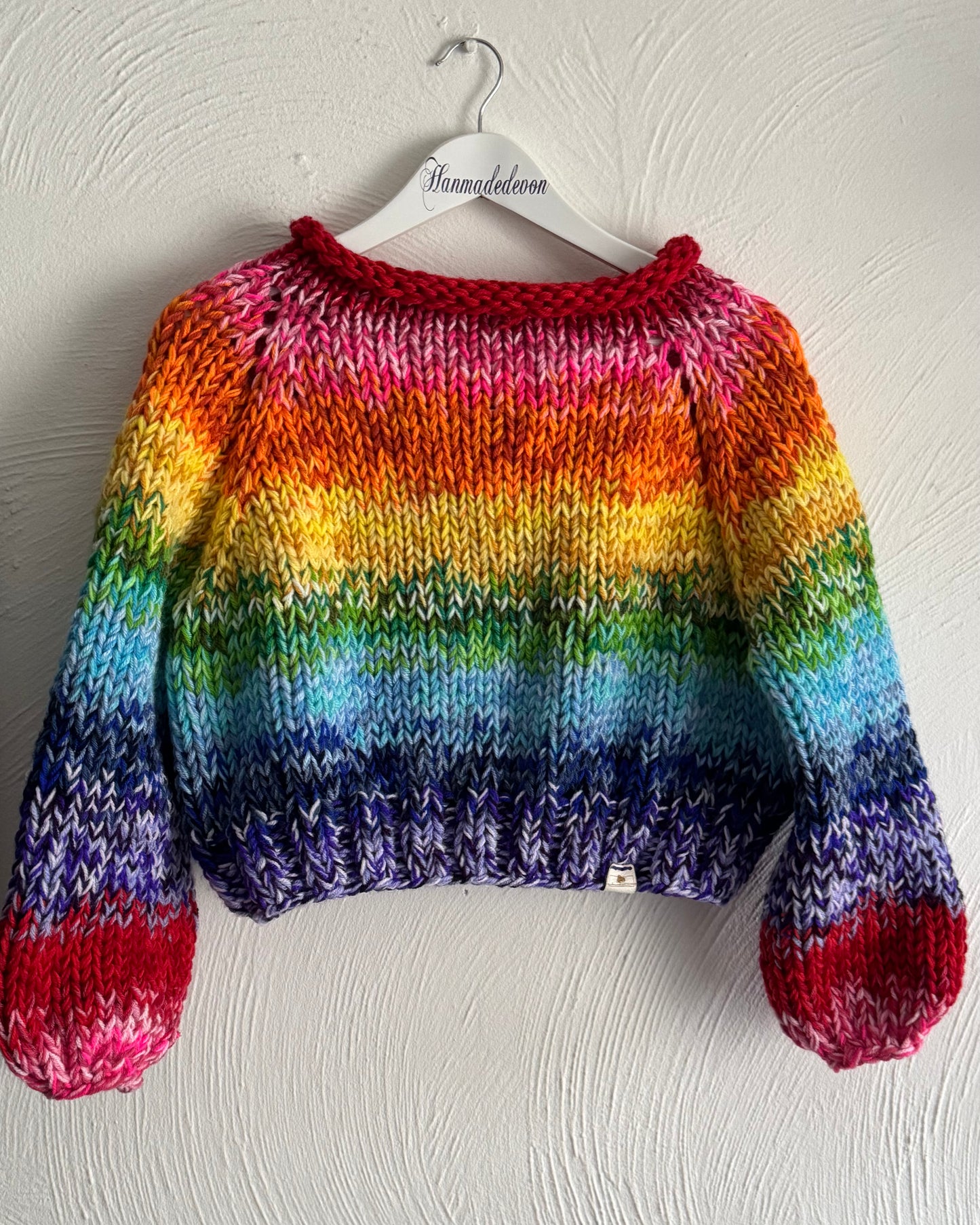 Handmade Mega Rainbow Jumper – Chunky Knit Sweater, UK Size 10-12
