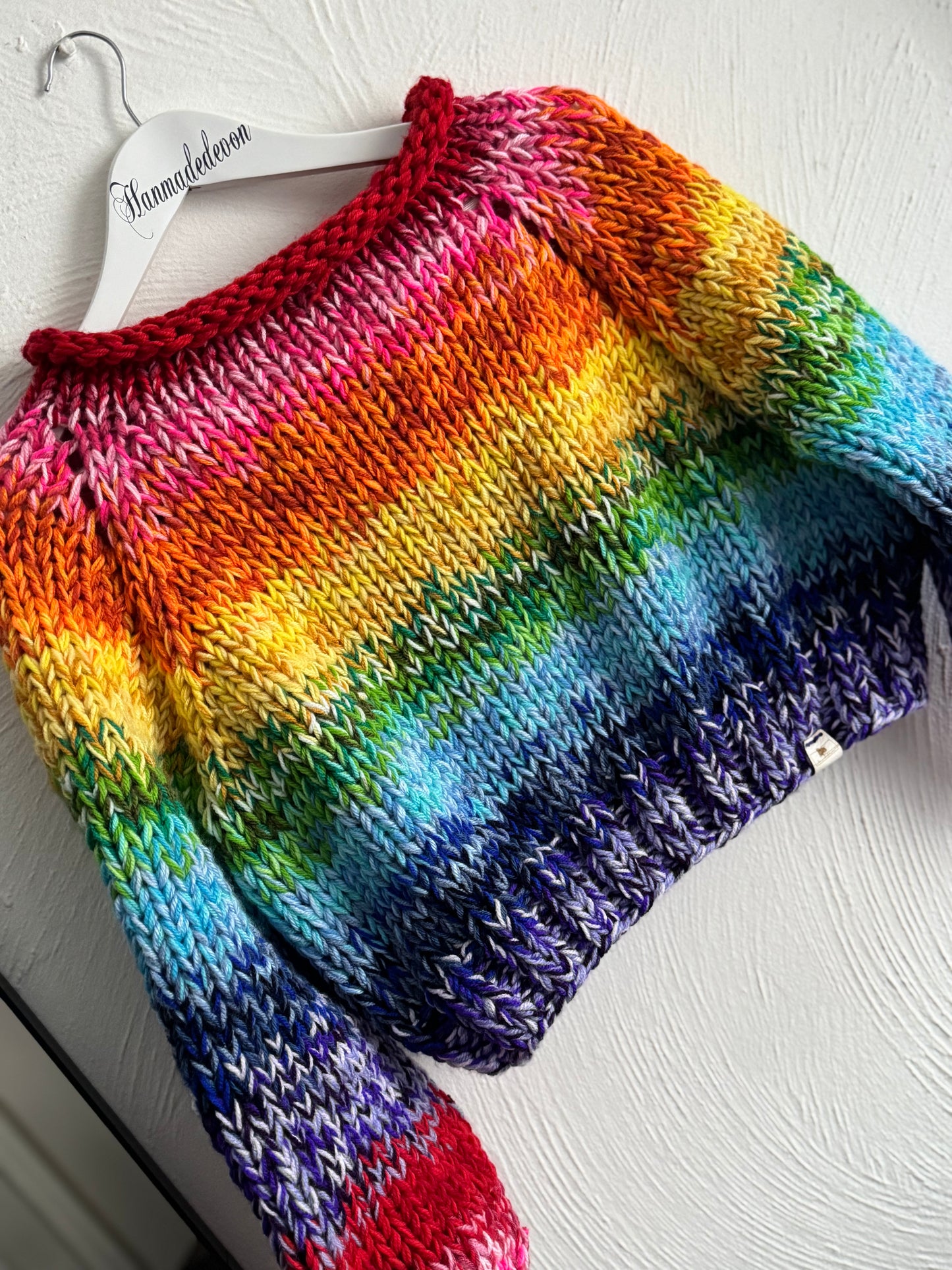 Handmade Mega Rainbow Jumper – Chunky Knit Sweater, UK Size 10-12