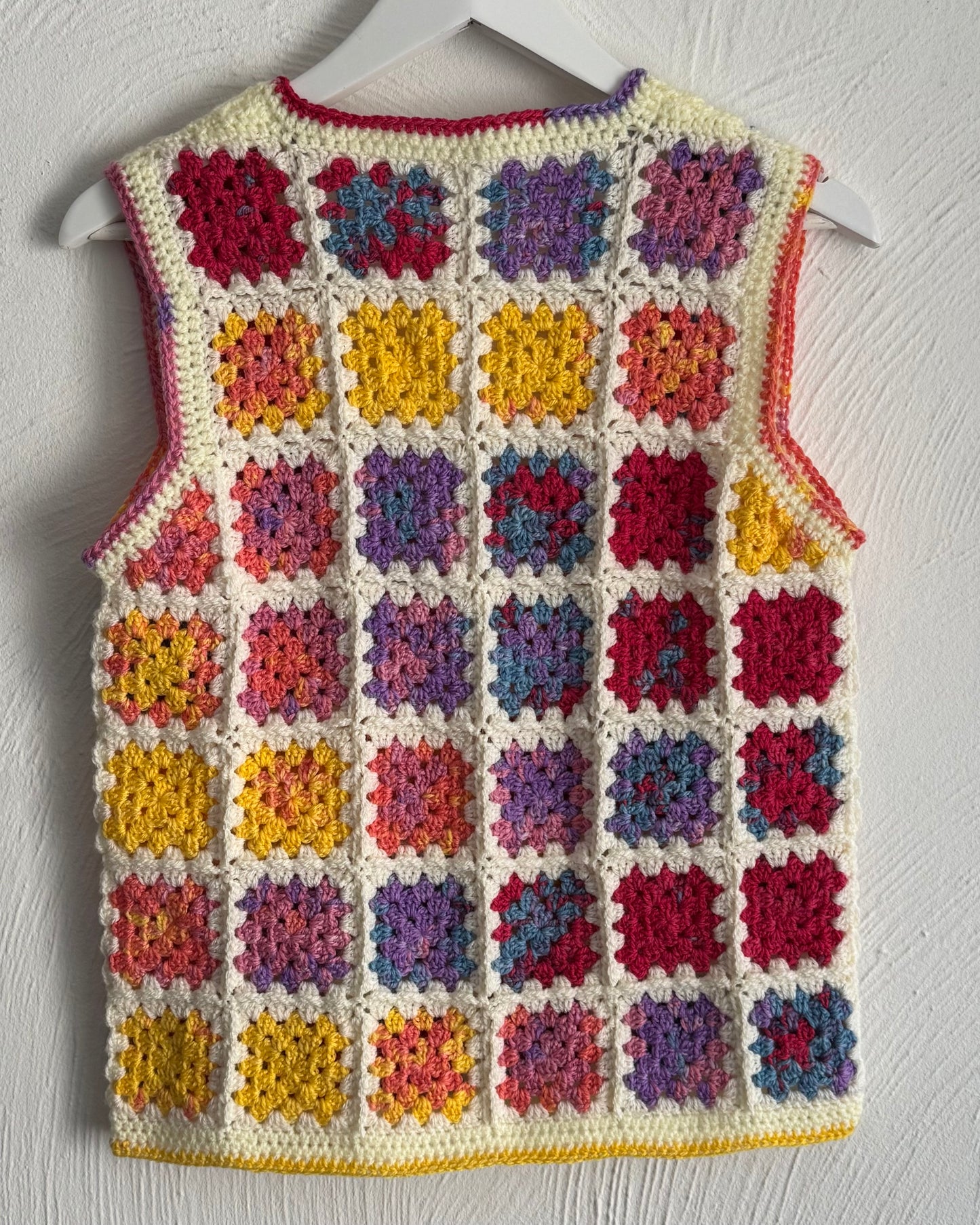 Handmade Crochet Granny Square Vest – Colourful Retro Boho Top (UK Size 8-10)
