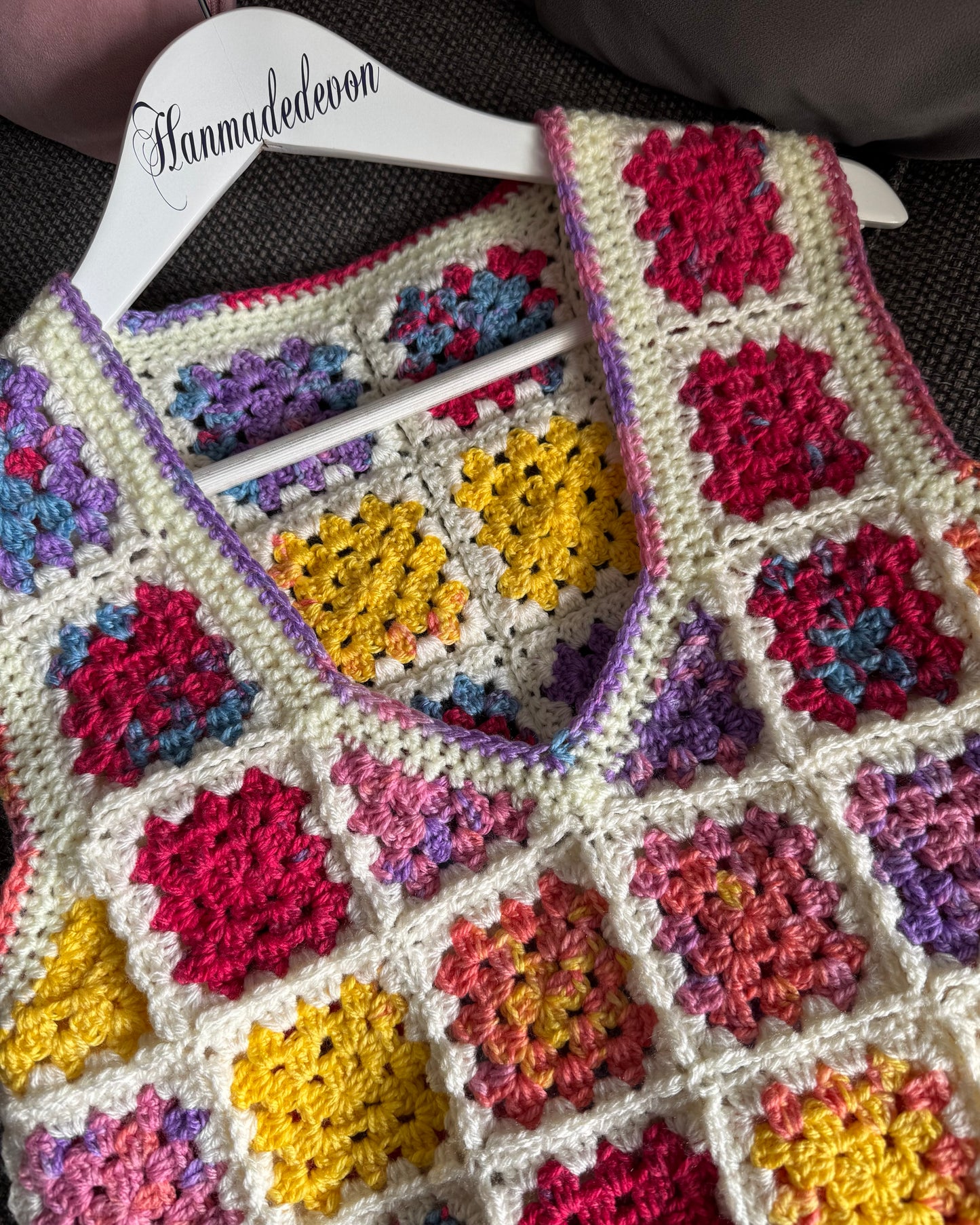 Handmade Crochet Granny Square Vest – Colourful Retro Boho Top (UK Size 8-10)