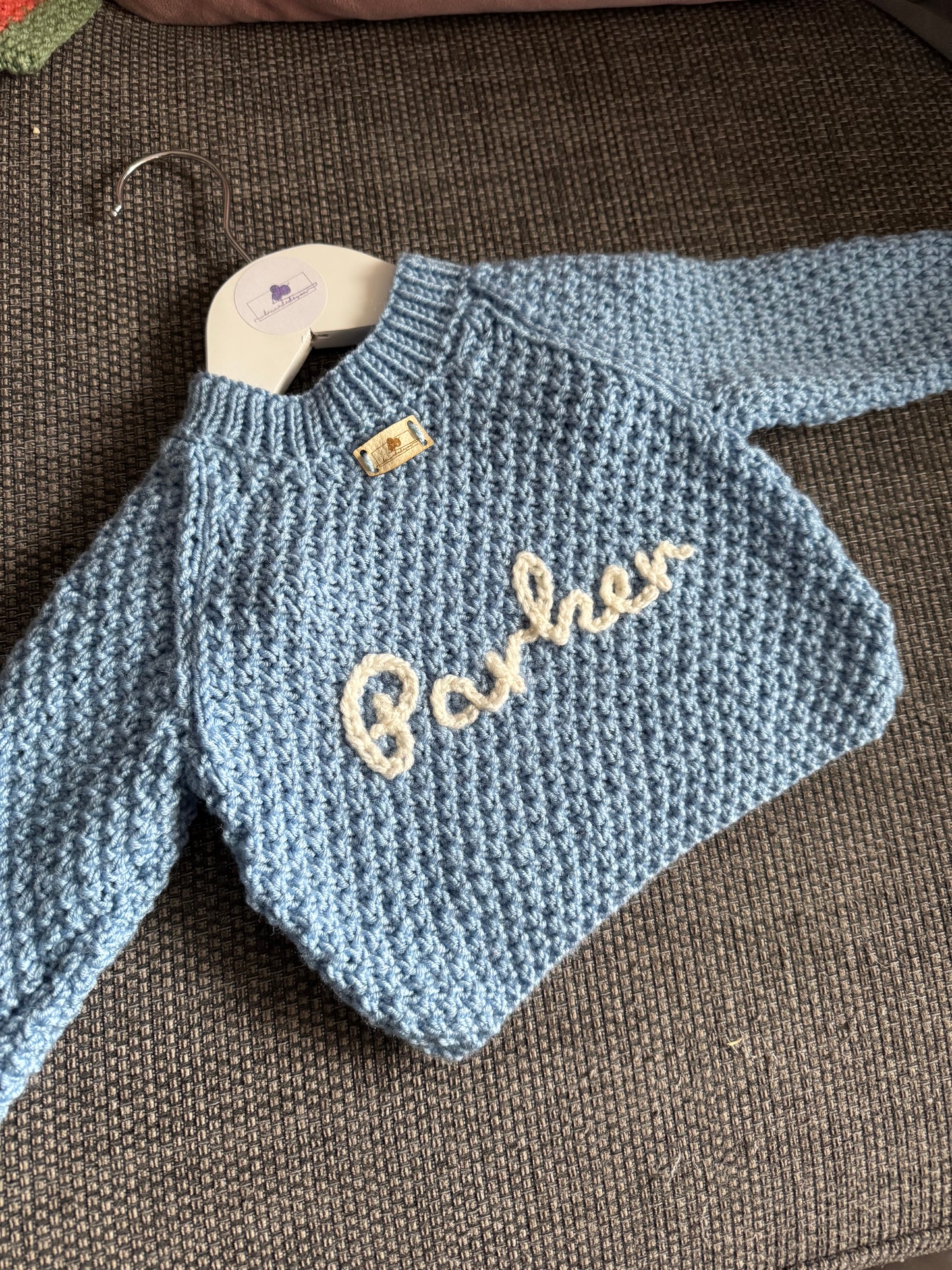 Personalised Green Knitted Baby Romper – Custom Keepsake (6-12M) | Handmade Milestone Outfit