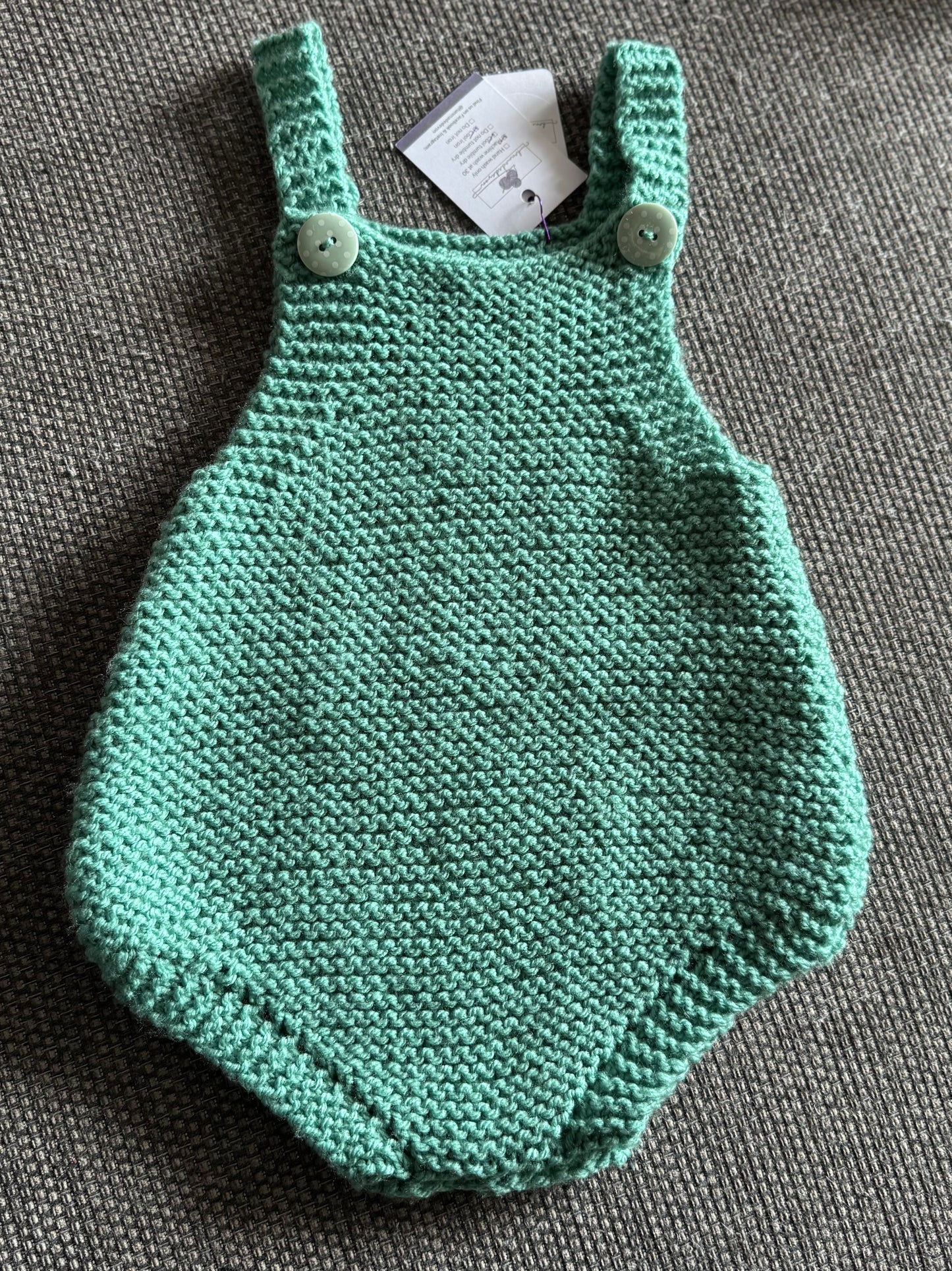 Personalised Green Knitted Baby Romper – Custom Keepsake (6-12M) | Handmade Milestone Outfit