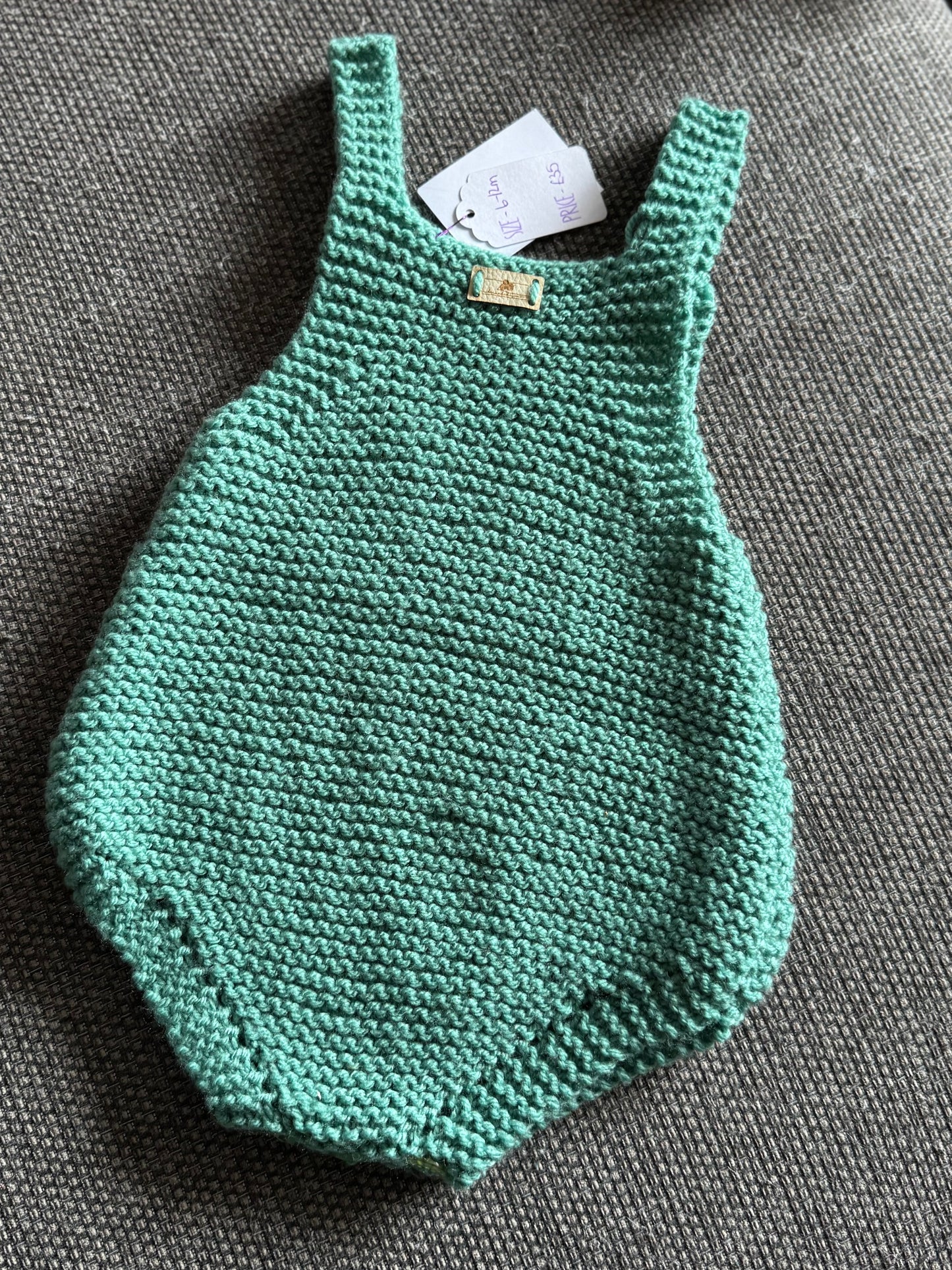 Personalised Green Knitted Baby Romper – Custom Keepsake (6-12M) | Handmade Milestone Outfit