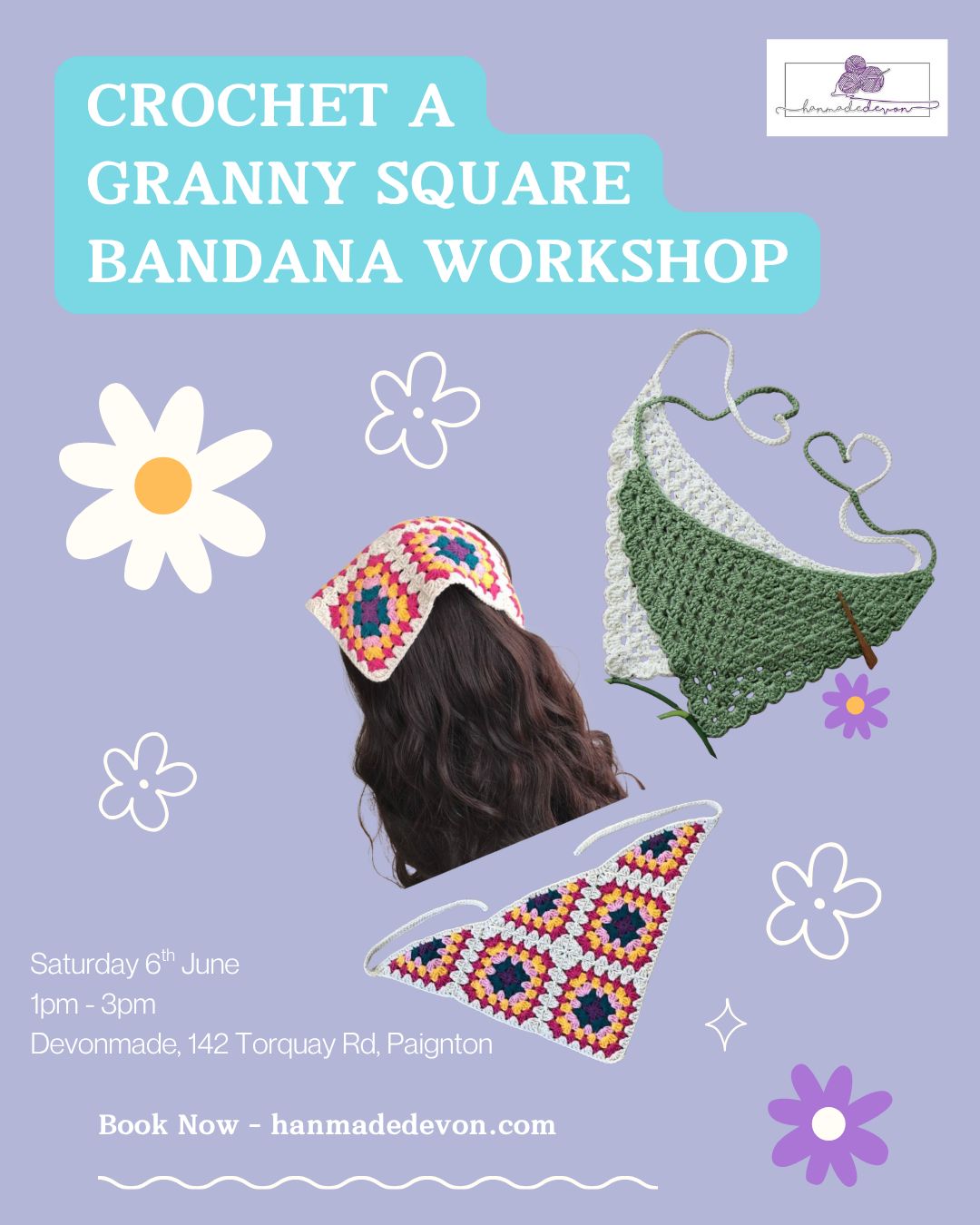 Crochet Granny Square Bandana Workshop - Saturday 6th June at Devonmade, Paignton