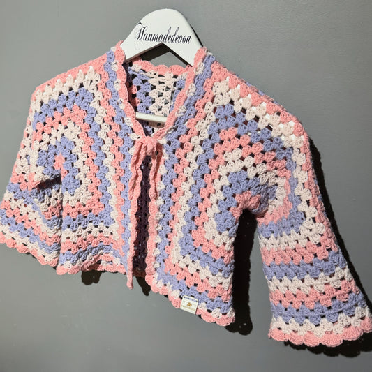 Lightweight Crochet Cardigan – Age 4–5 – Handmade for Spring/Summer - cute bow tie detail