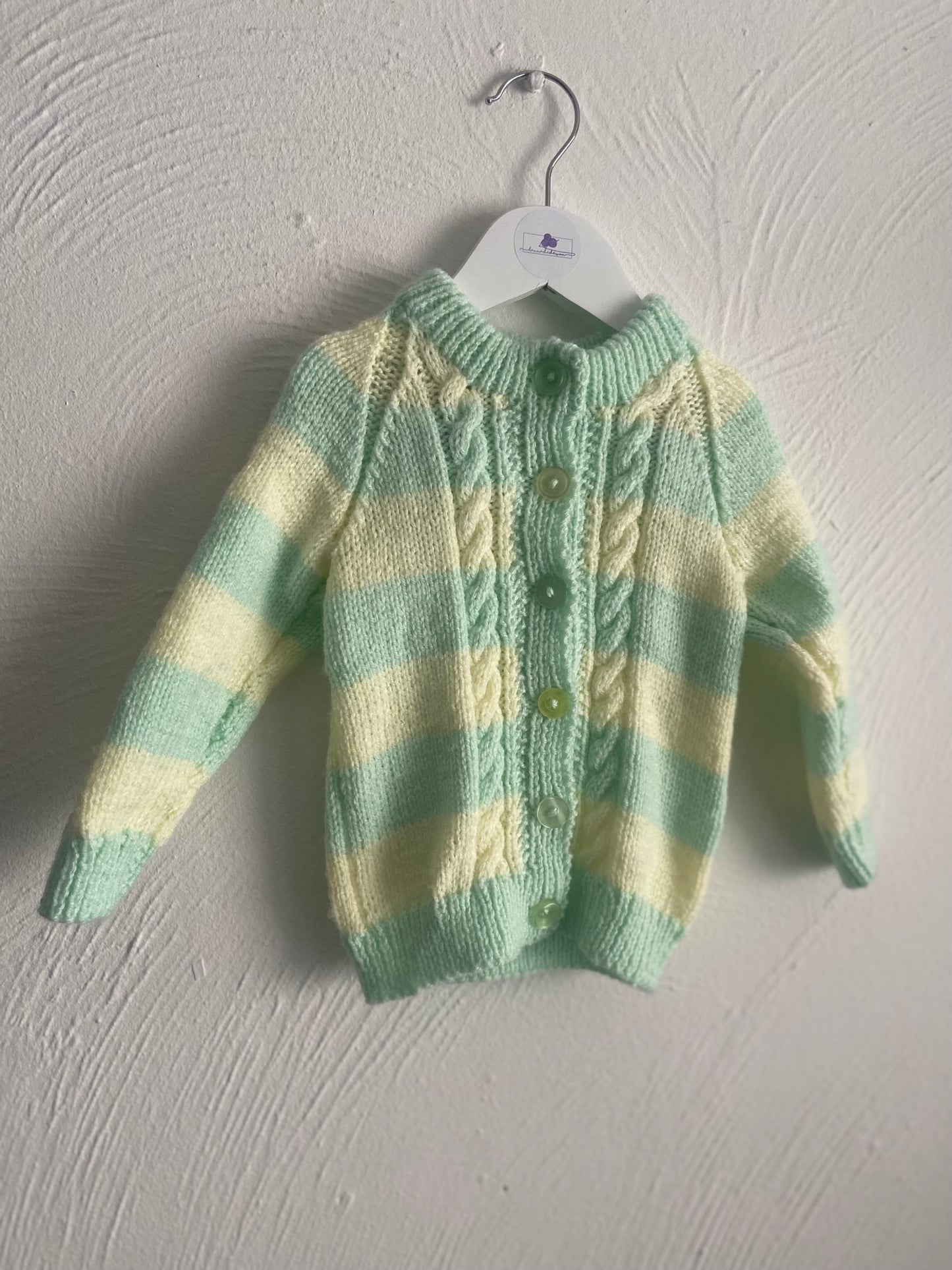 Green and Yellow Pastel Baby Cardigan with Option for  Custom Embroidery - Soft and Adorable - 1-2 years