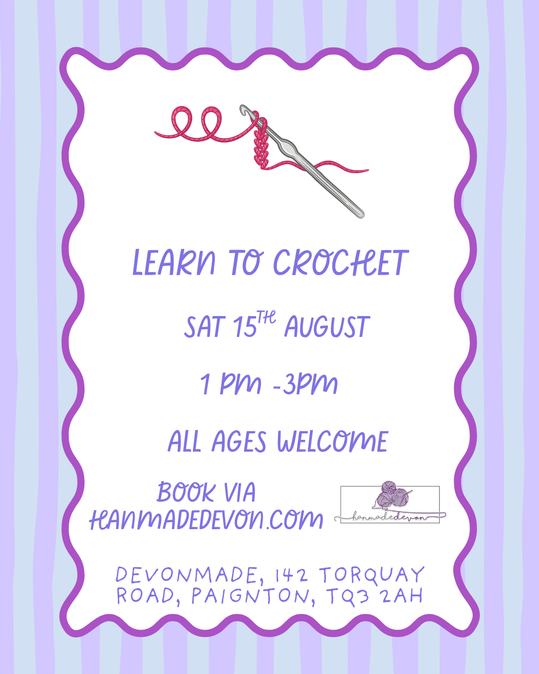 Beginner Crochet Workshop - Saturday 10th August at Devonmade, Paignton