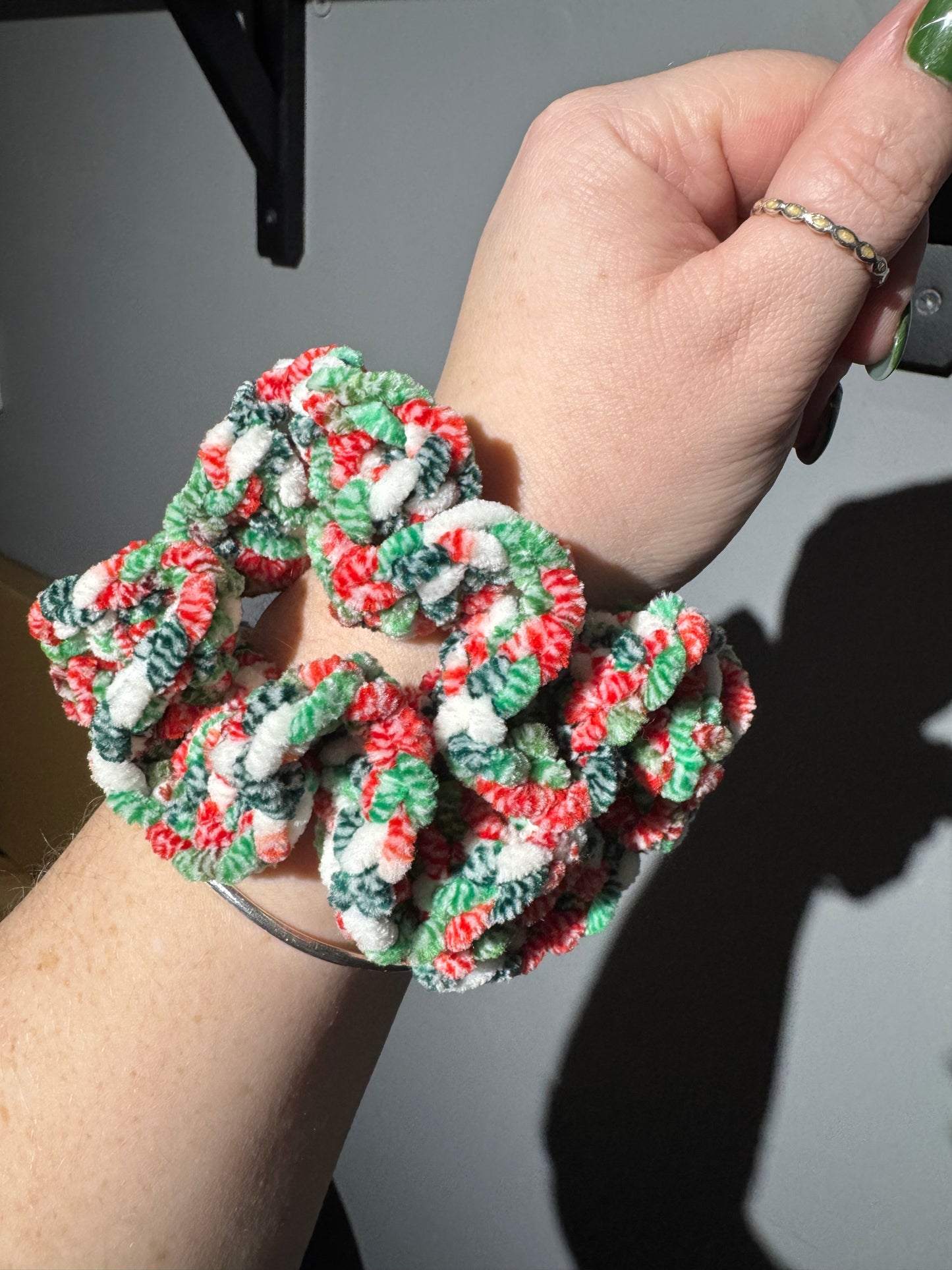 Festive Crochet Christmas Scrunchie – Handmade Holiday Hair Accessory