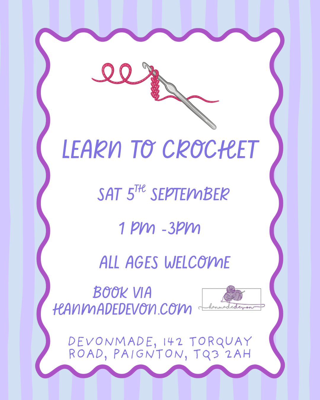 Beginner Crochet Workshop - Saturday 5th September at Devonmade, Paignton