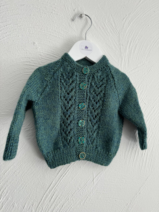 Handknit Children’s Cardigan - Soft and Cosy Knitwear - Green 6-12 months