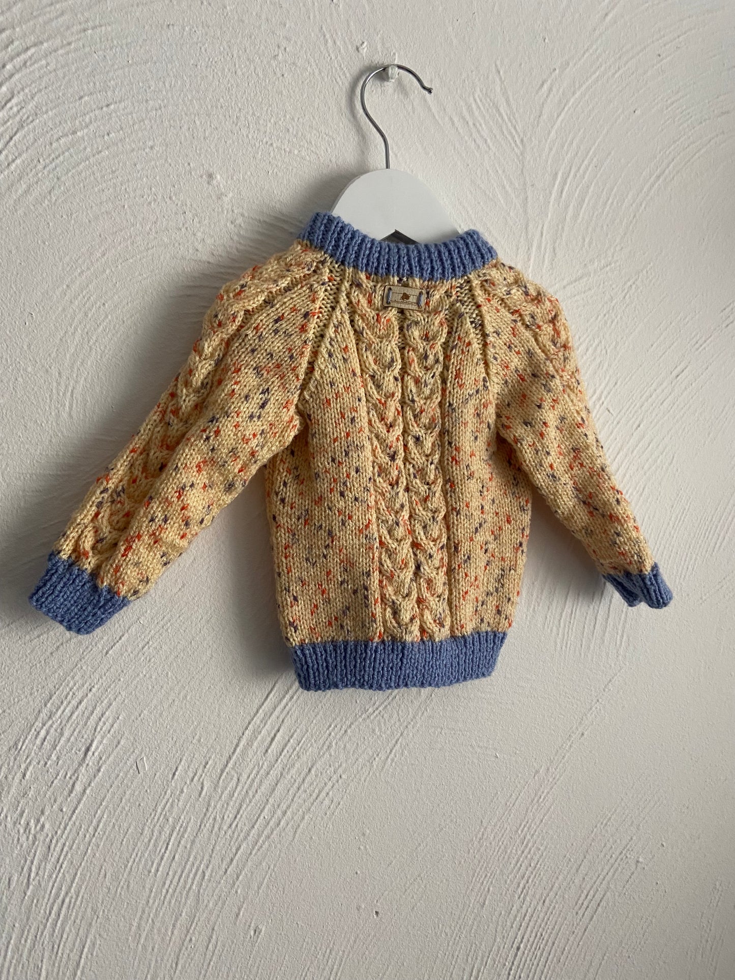 Blue, Cream Speckle Baby Cardigan with Option for  Custom Embroidery - Soft and Adorable - 3-6months