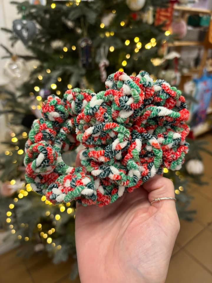 Festive Crochet Christmas Scrunchie – Handmade Holiday Hair Accessory