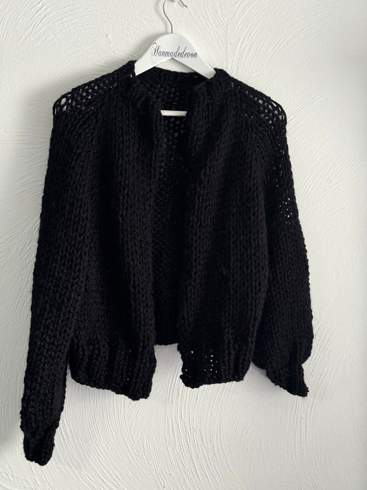 Handmade Black Chunky Knit Cardigan - Cosy Oversized - UK Size 8-12