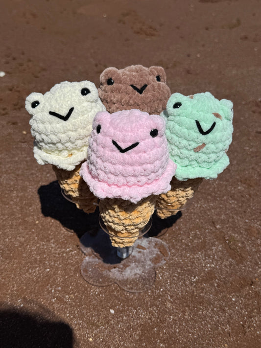 Handmade Frog Ice Cream Plushies – UKCA Tested Soft Toy Cones in Pastel Colours