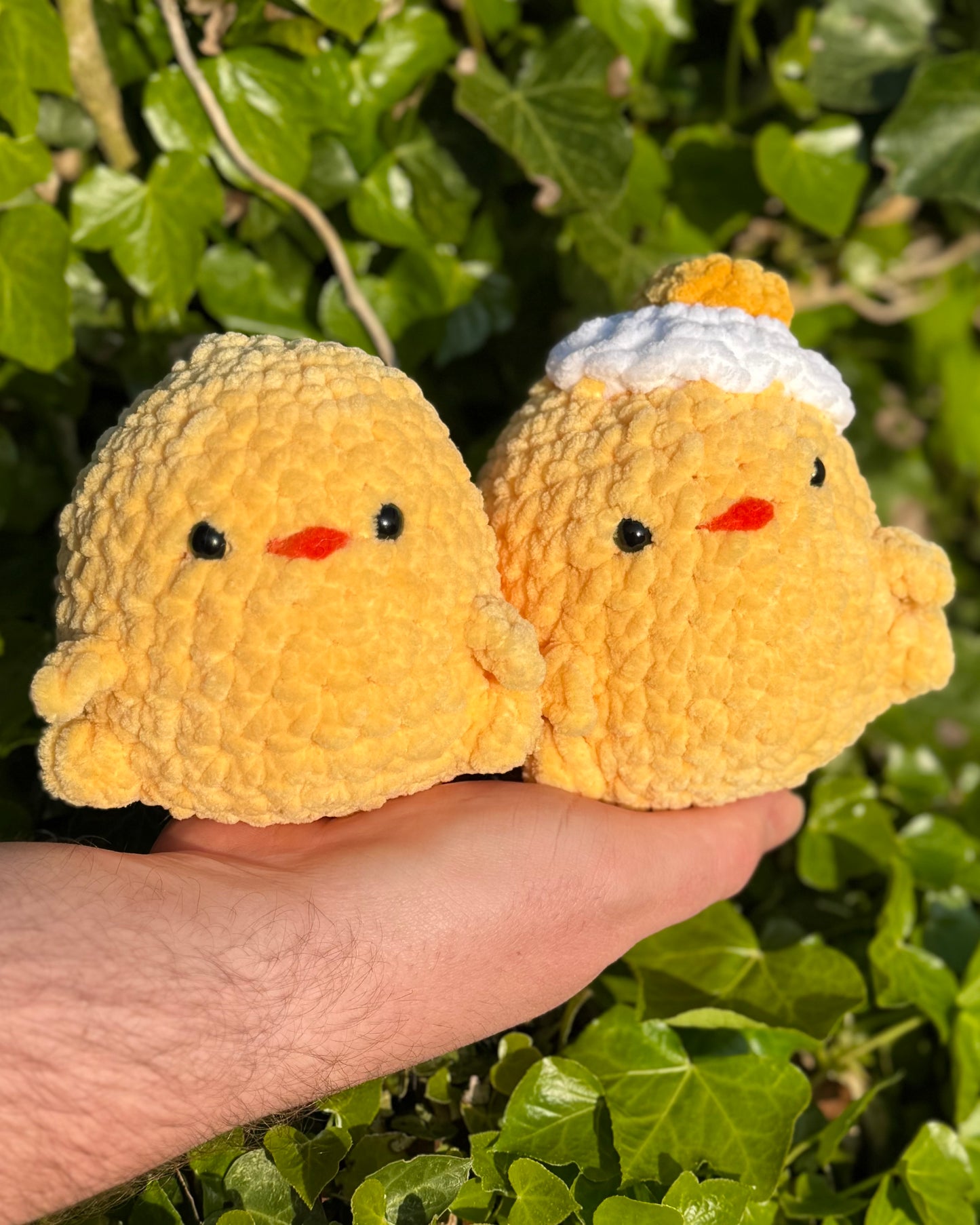 Soft Handmade Chick Plush – Chenille Yarn Chick with Optional Egg Hat