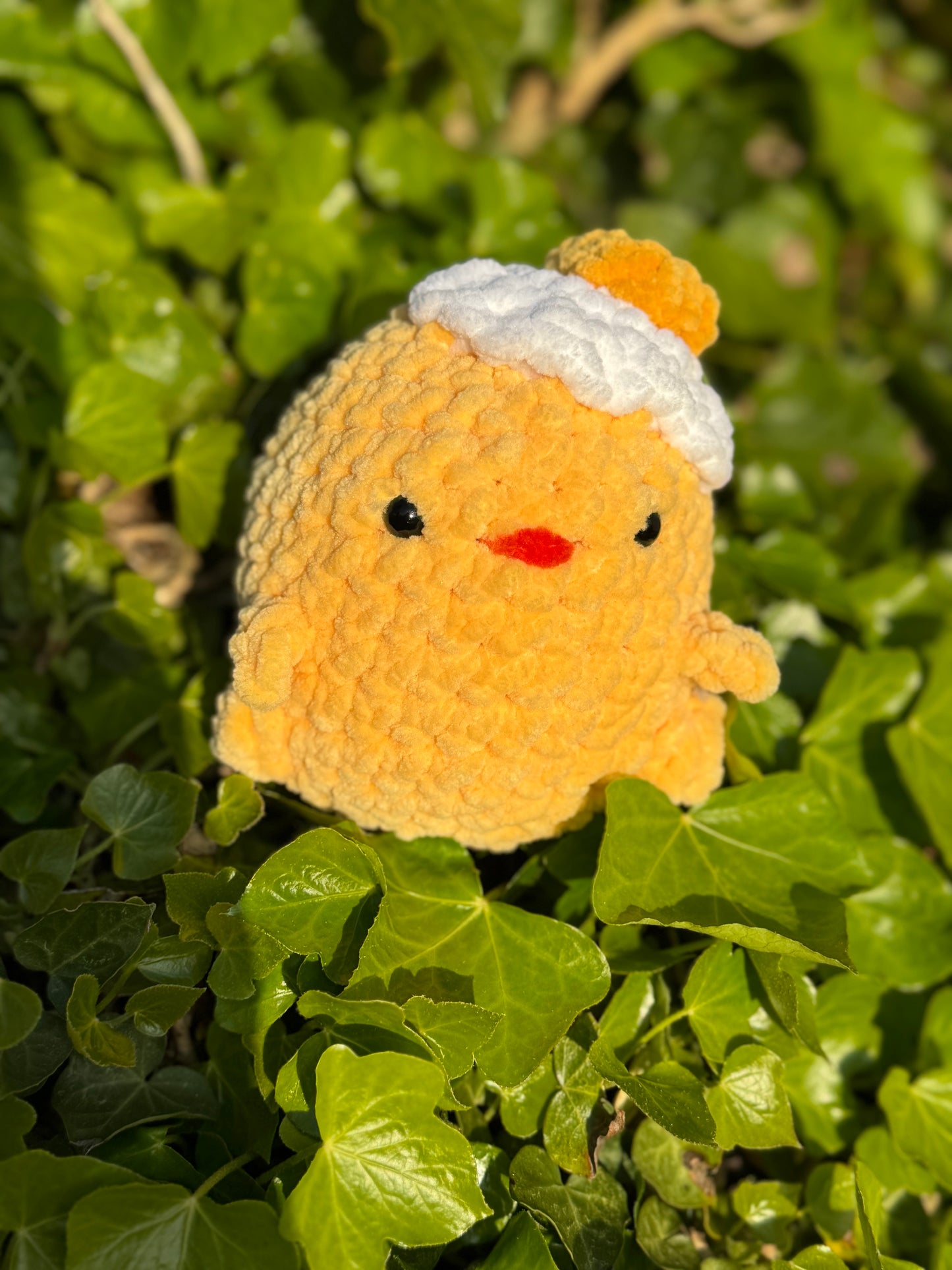 Soft Handmade Chick Plush – Chenille Yarn Chick with Optional Egg Hat