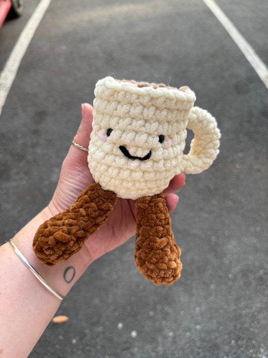 Coffee Mug Plushie – Soft Handmade Crochet Toy with Legs