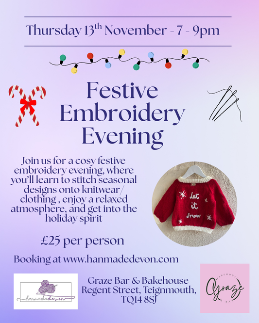 Festive Embroidery Evening - Thursday 13th November - 7-9pm at Graze Bar & Bakehouse