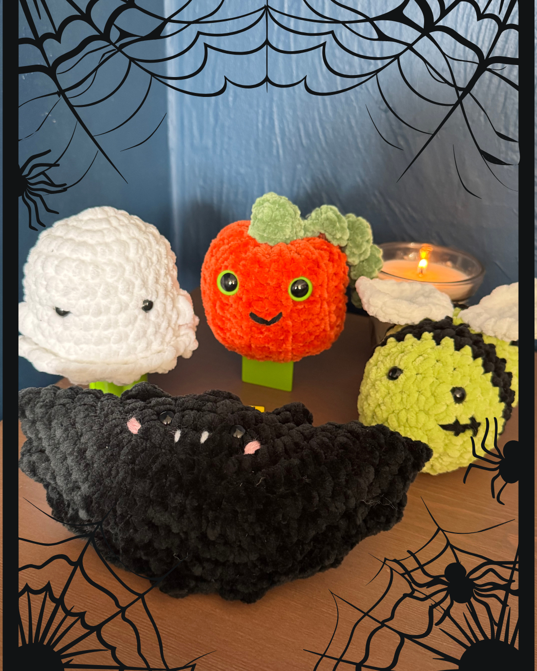 Spooky Cute Plushie Collection – Handmade Crochet Ghost, Bat, Zom-Bee & Pumpkin Soft Toys