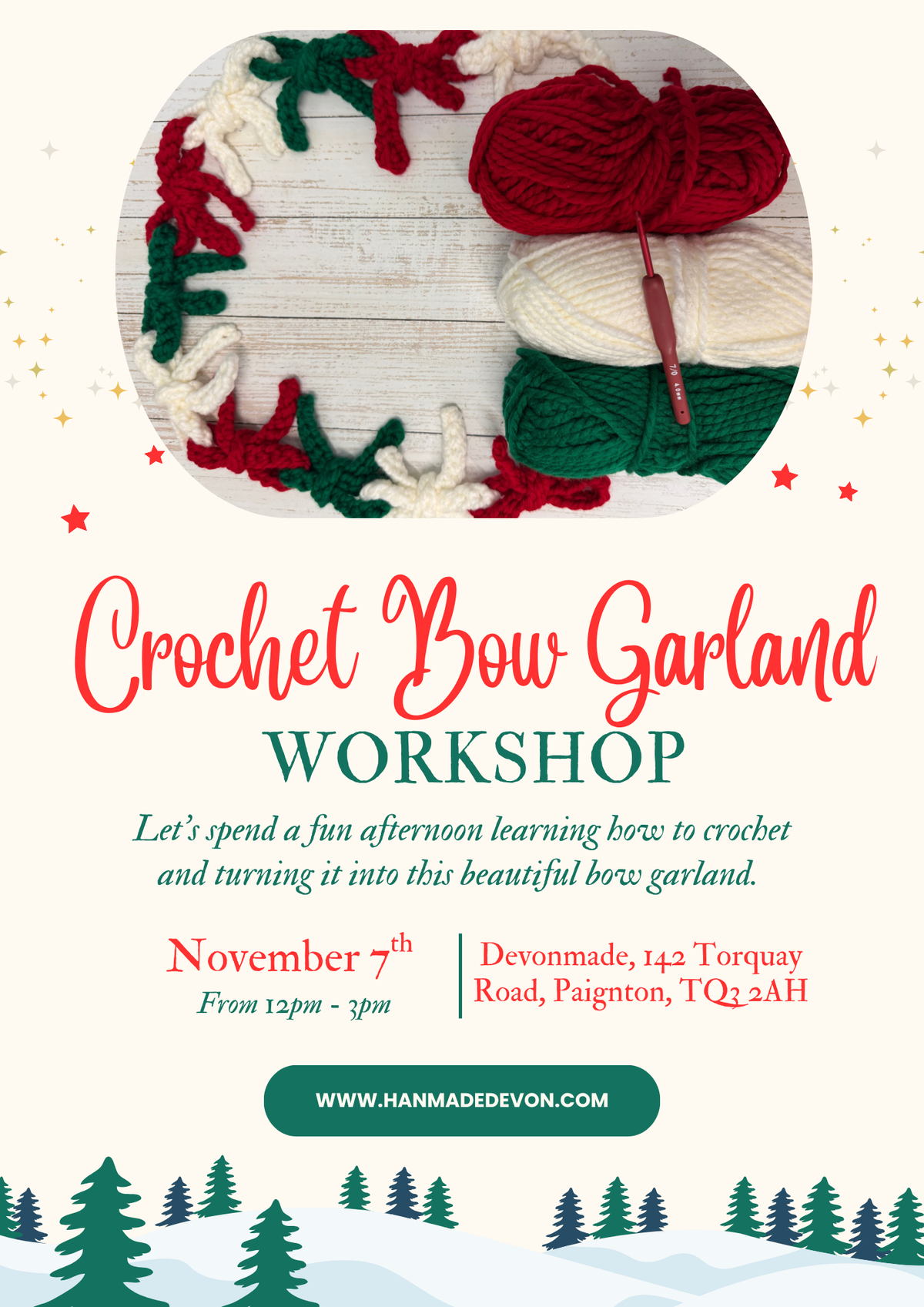 Crochet Bow Garland Workshop in Paignton | Beginner-Friendly Christmas Craft Class