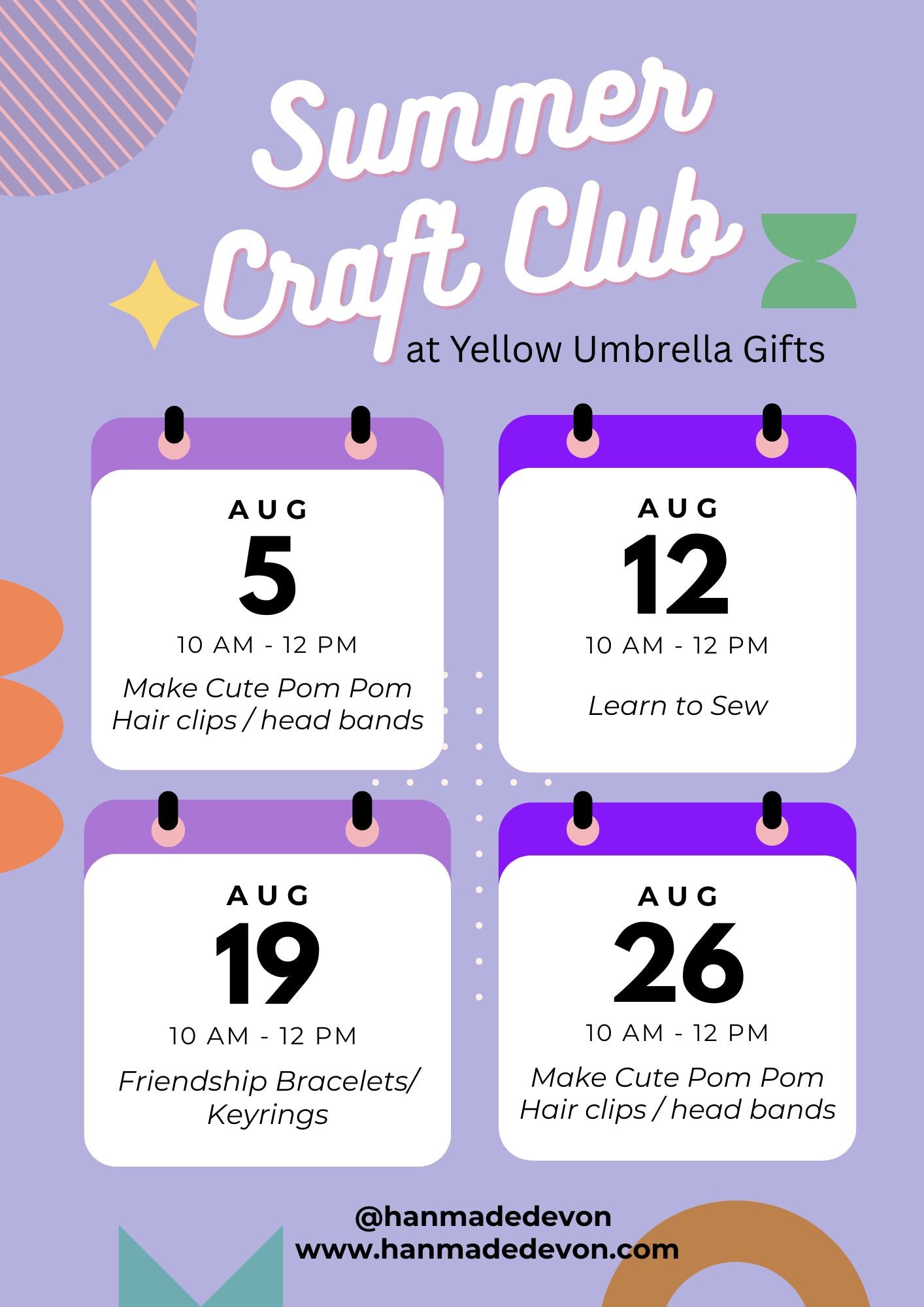 Summer Craft Club At Yellow Umbrella Gifts